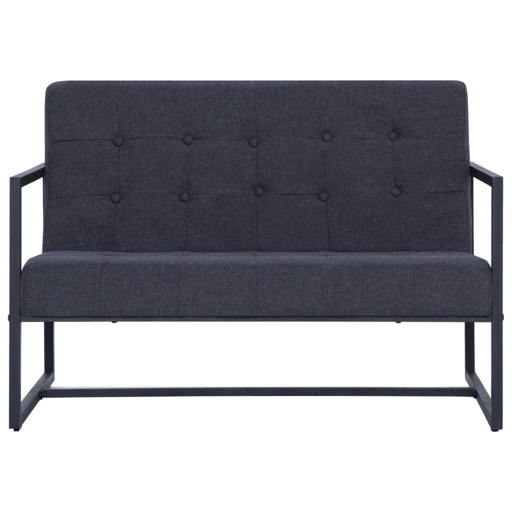 2 Seater Sofa with Armrests Dark Grey Steel Frame and Fabric Upholstery