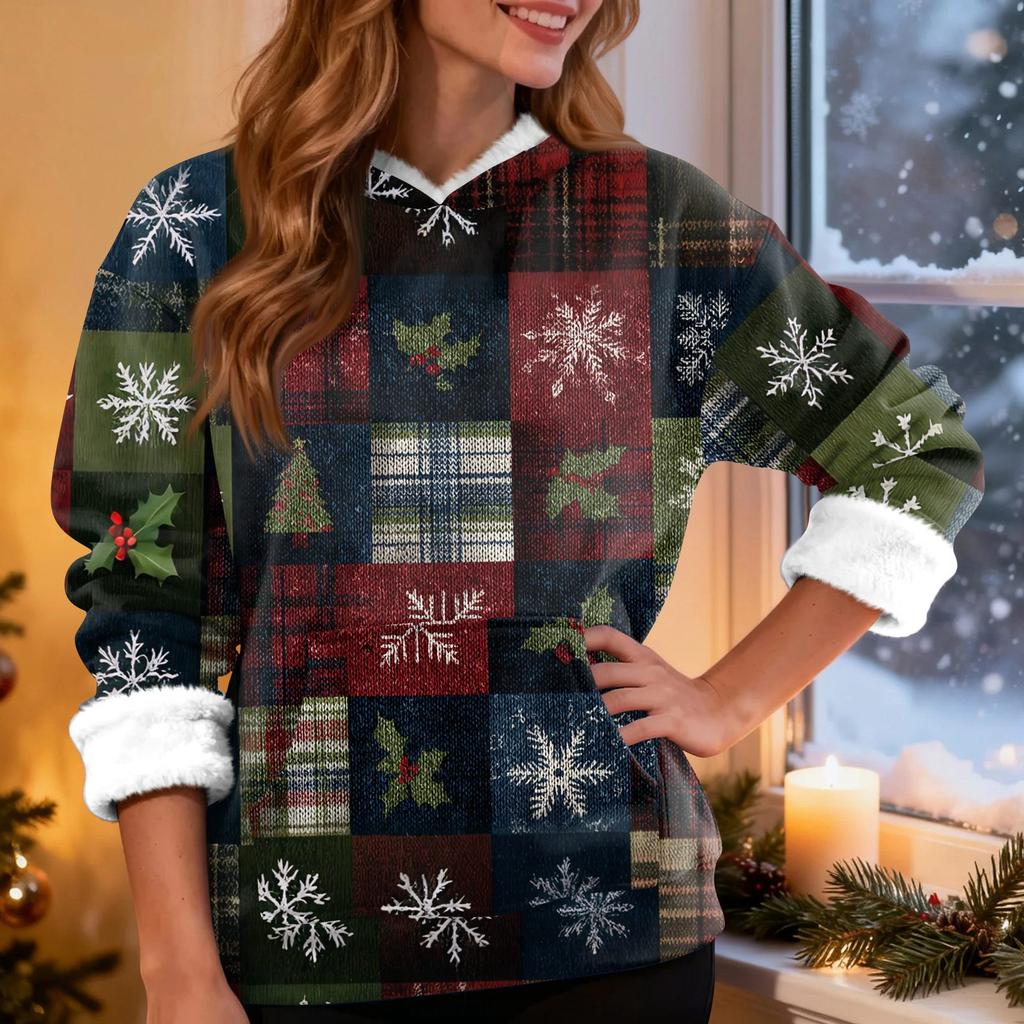 Women's Fashion Casual Long Sleeve Christmas Printed Hooded Sweatshirt