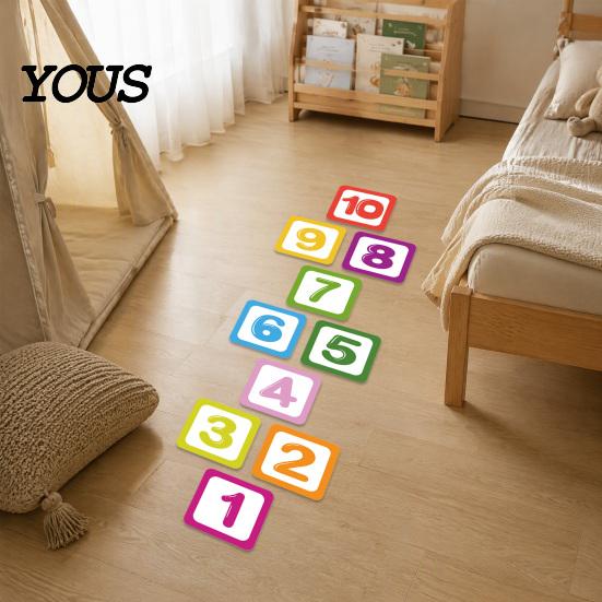 Number Floor Markers Hopscotch Game Sticker, 1-10 Self-Adhesive Decal, Classroom Decal PVC Waterproof Wall Sticker for Home Kindergarten