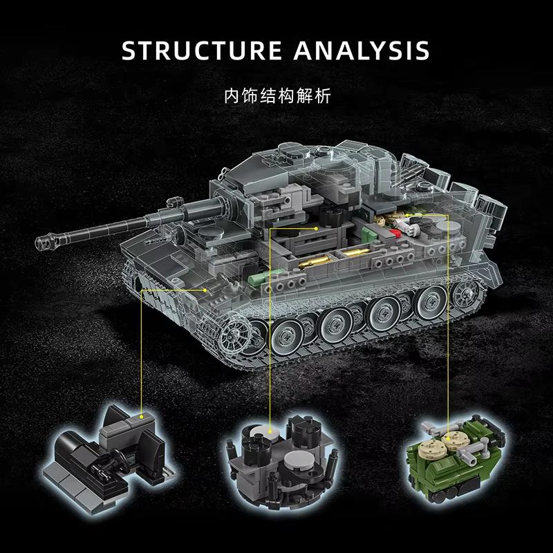 1622pcs Tiger Tank 04S Early Model Iron Grey Edition Building Blocks NO.97015 Military History Collectible Model Vehicle