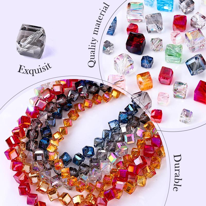 4-8mm Cube Crystal Glass Beads for Jewelry Making Faceted Square Crystal Glass Beads for Bracelet Earring Necklace DIY Craft