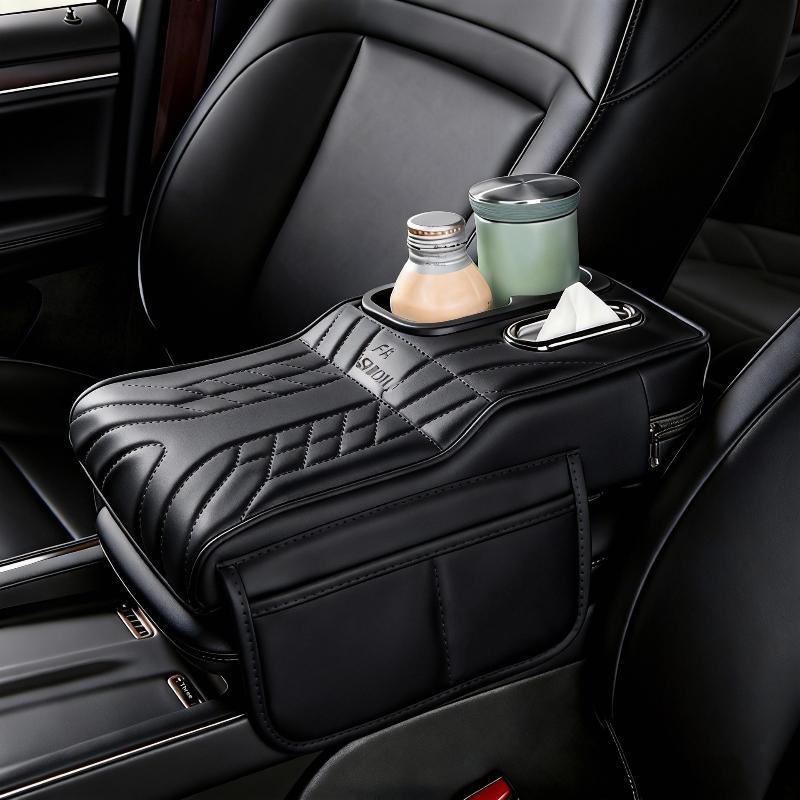 Multi-Function Car Armrest Box- Storage Booster Pad Center Console Tissue Box And Water Cup Holder Vehicle Armrest Cushion Cover