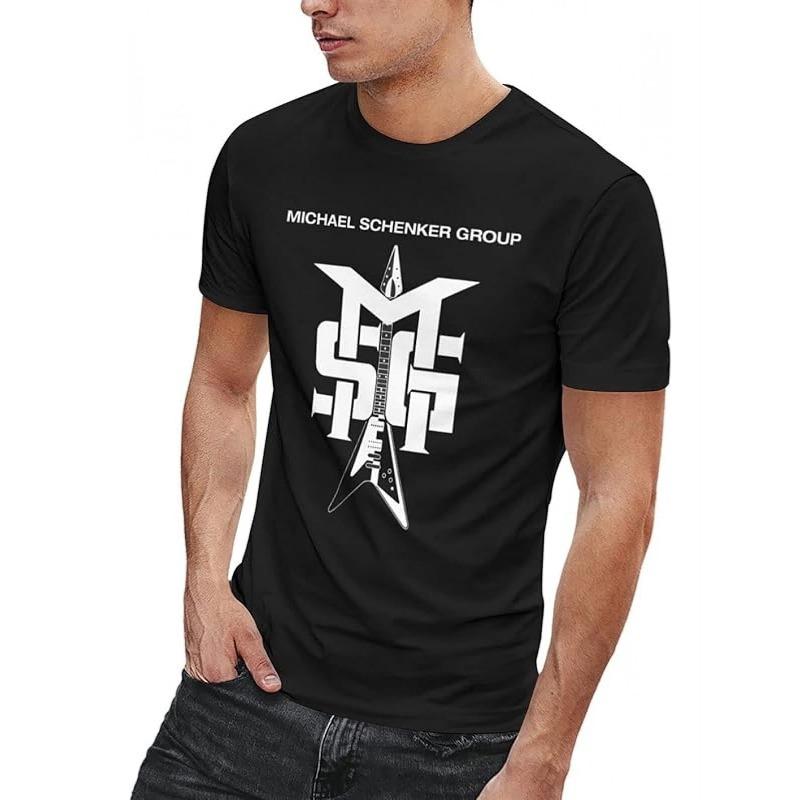 European Size Men s Heavyweight Cotton Oversized T-Shirt with Michael Schenker Group Graphic Print & Music Design - Black Band Tee for Attire Shirt S