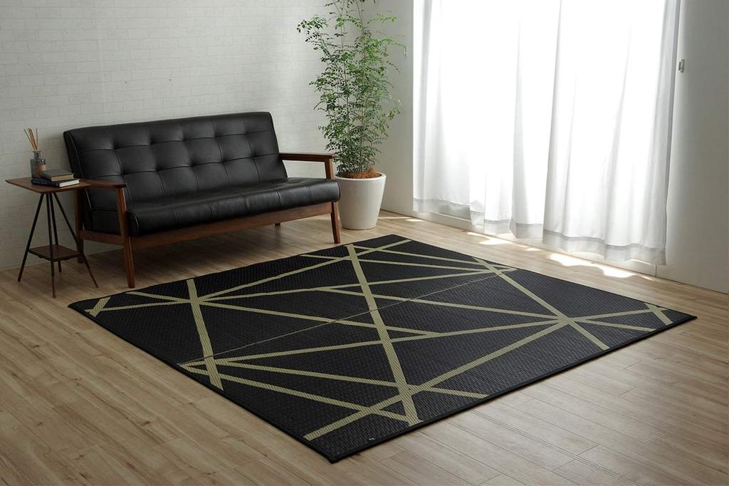 IKEHIKO Igusa Rug, F Levin, Black, Approx. 191 X 191 Cm, Soft with Backing, Made In Japan #8245829