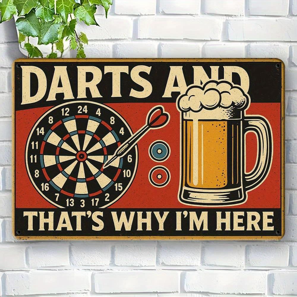 

Darts and Beer Metal Sign - 20.32x30.48cm Humorous Bar Decor for Game Rooms & Pubs чистый