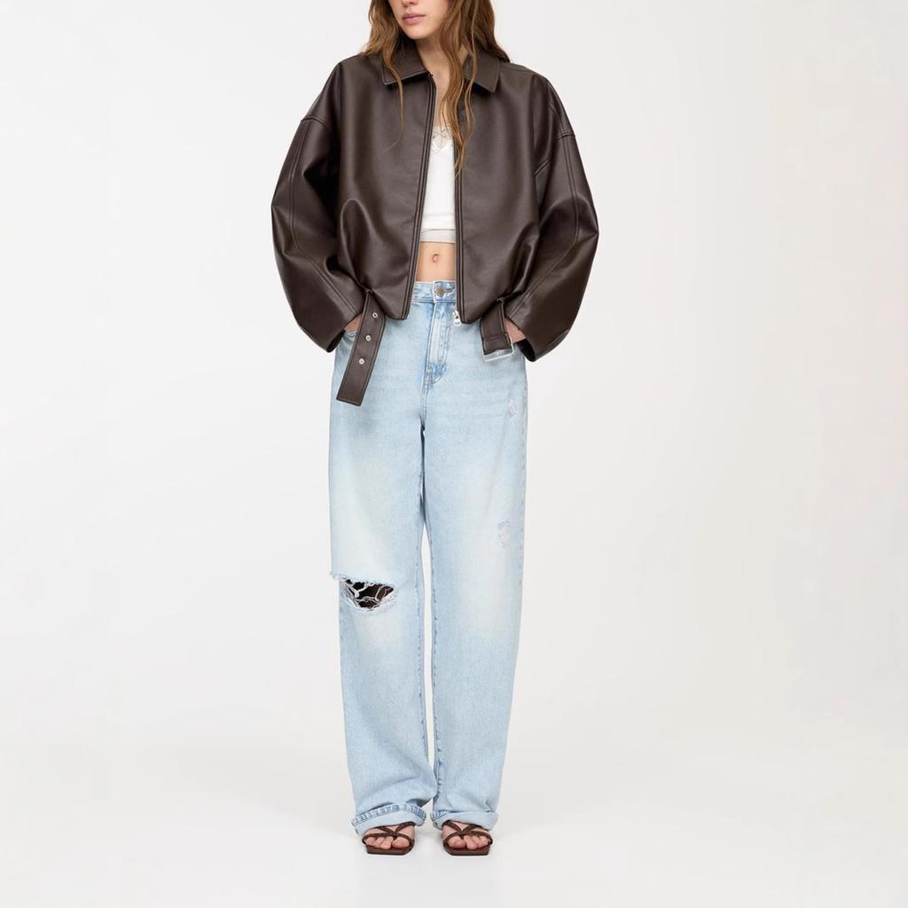 Women's Autumn Winter Retro Loose Pu Leather Coat, Bomber Jacket Casual Artificial Leather Top, Street Style Zipper Riding Coat