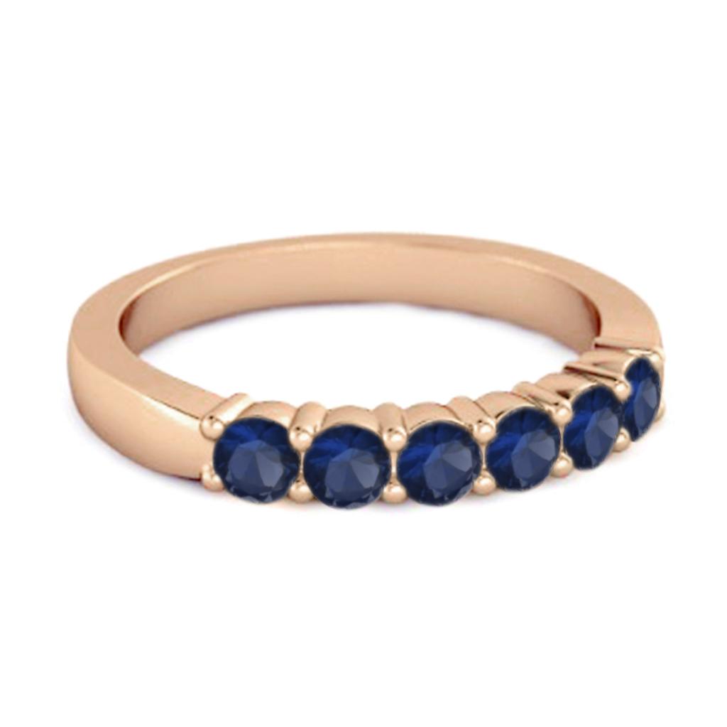 Blue Sapphire Half Eternity Band Ring - 925 Sterling Silver Rose Gold Vermeil