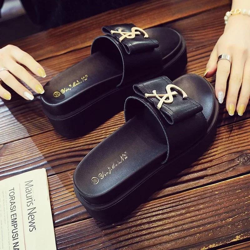 Fashion New Summer  Platform Women Slippers Design Slides Fashion Letters Open Toes Ladies Shoes Casual Slipper Indoor Non-slip Slippers