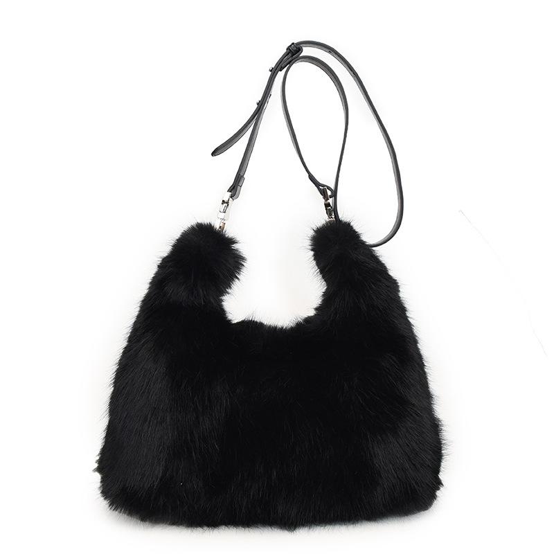 Soft Plush Casual Women's Crossbody Bags Faux Fur Sweet Ladies Big Shoulder Bag Solid Color Winter Furry Female Handbags Tote
