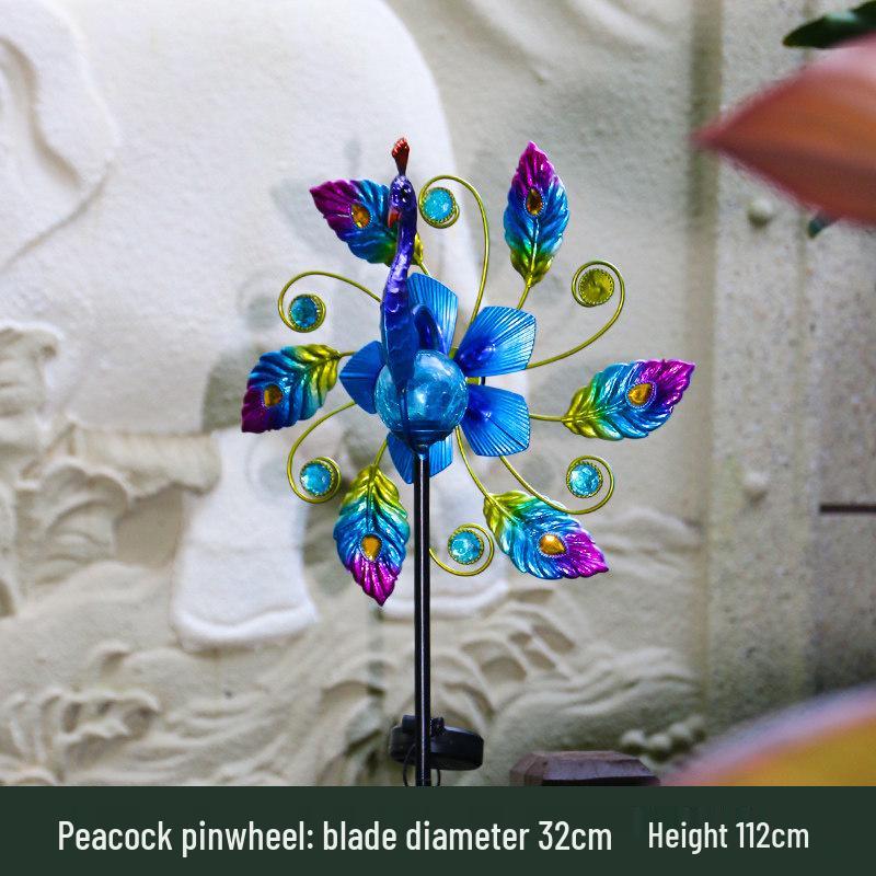 Seven-Color Sun Peacock Rotating Iron Windmill for Garden Decoration