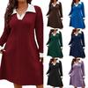 Women's Color Block Knit Sweater Dress with Lapel Collar Long Sleeve Casual Fall Winter Dress