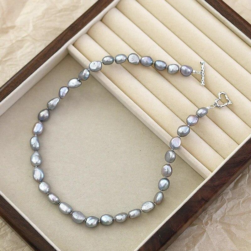 Molioaki Collana Con Perla Nera D'Acqua Dolce 9 Mm, Ciondolo In Argento 925, Catena 51 Cm