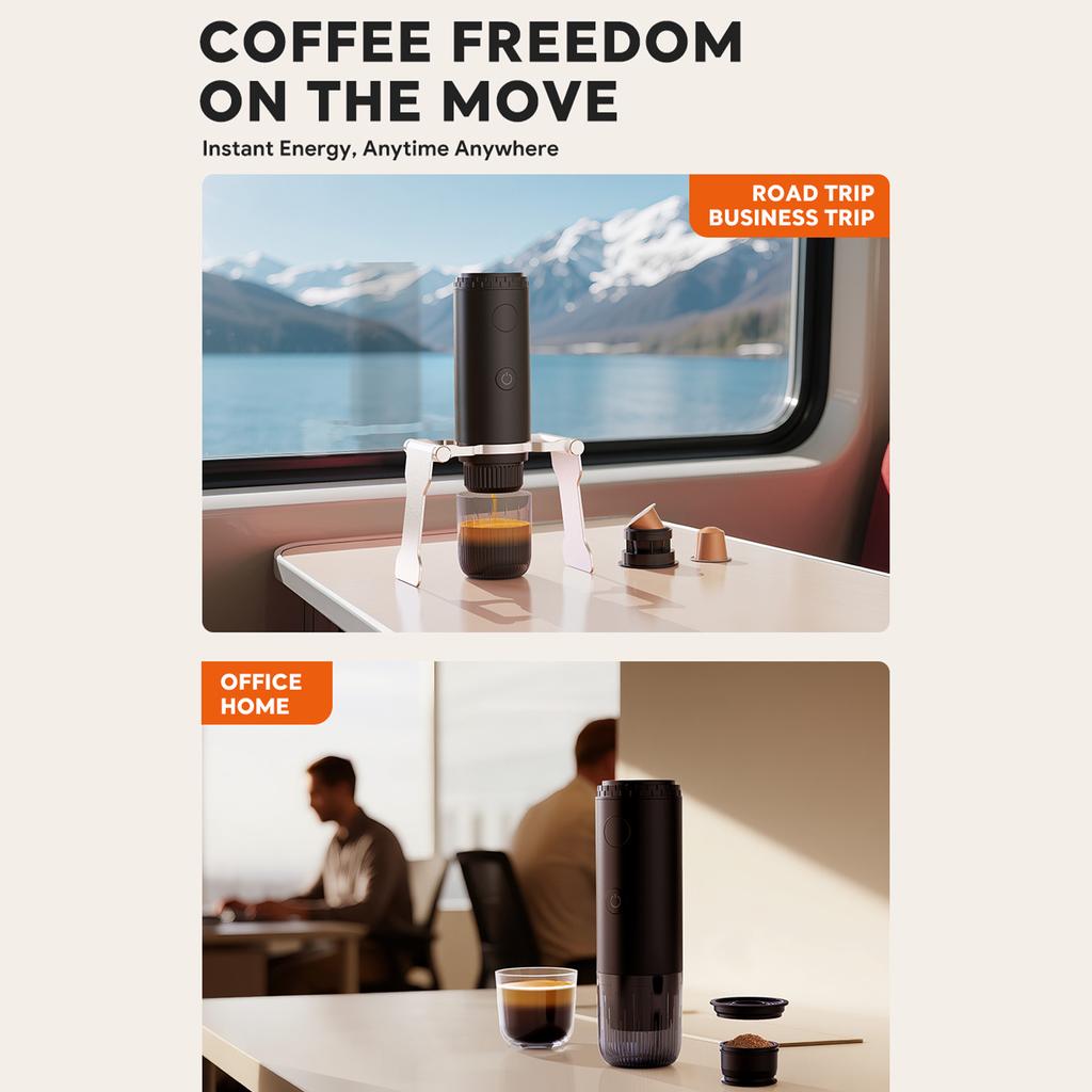  Elektrische Kaffeemaschine (Kapsel- und Pulverbetrieb, 2-in-1) mit 20 Bar Druck, 7800-mAh-Akku (wiederaufladbar) 