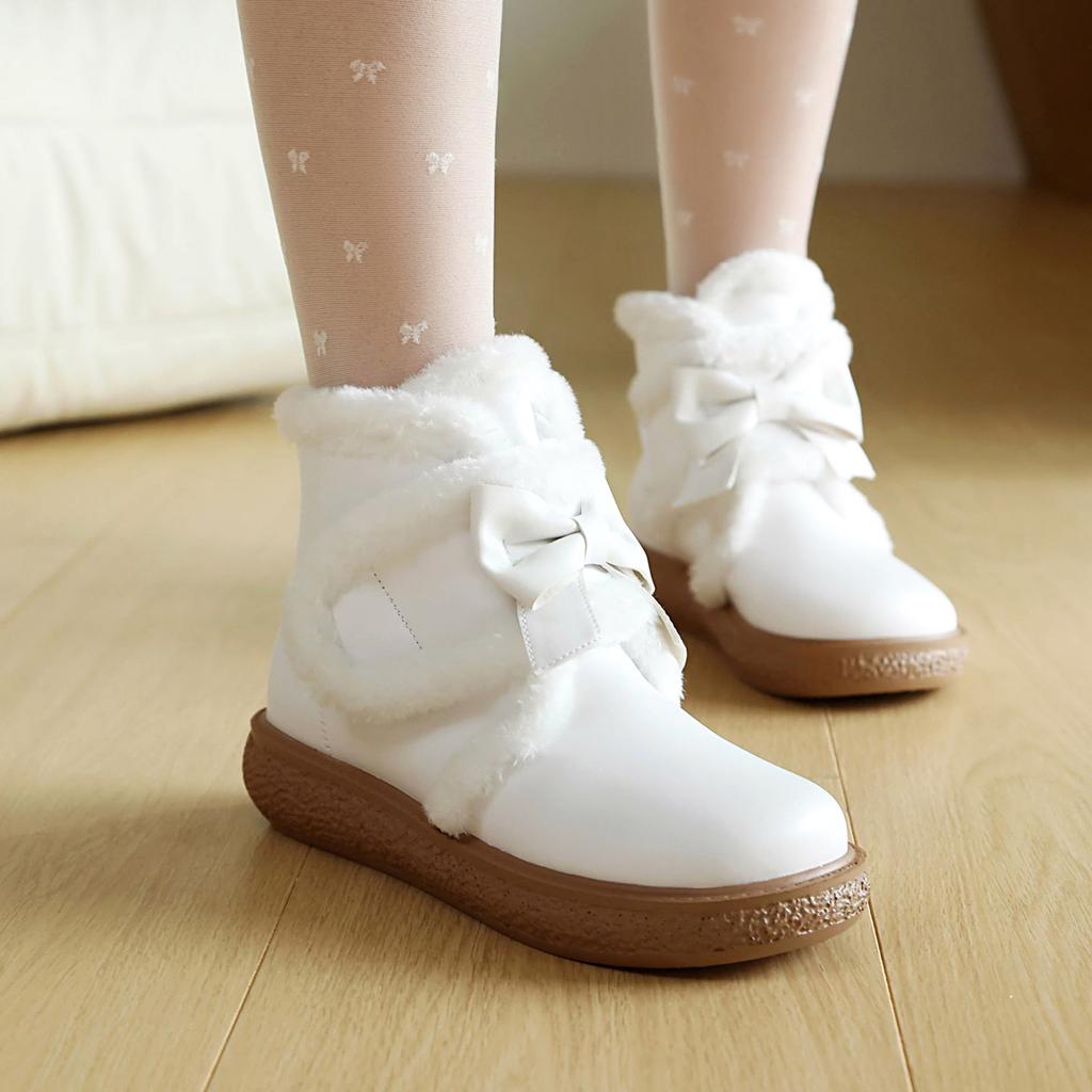 Cute Boots Women Winter Boots Lined Fashion Mid Calf Boots For Women Warm Fuzzy Boots Comfortable Womens Boots With Bowknot