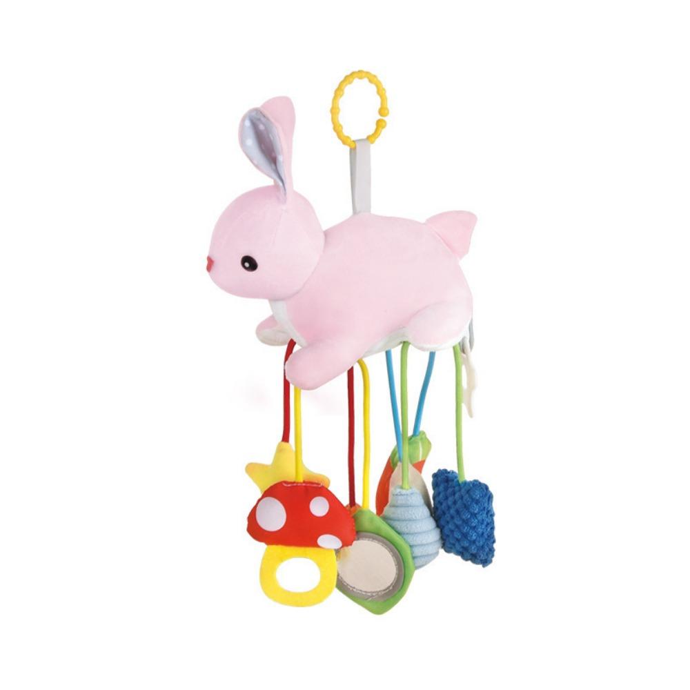 

Pull String Plush Animals Bed Bell Dolls Cute Animal Design Plush Stuffed Hand Rattles Bedtime Use рожевий