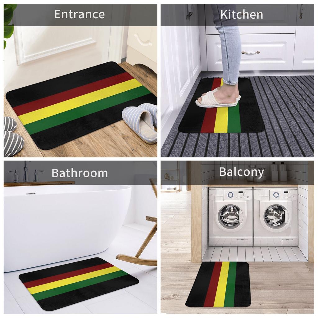 Rasta Flagge Rasta Streifen Motiv Flanell Fußmatte mit Stilvollen MusternWeiche, Hautfreundliche TeppicheErhältlich in 4 Größen