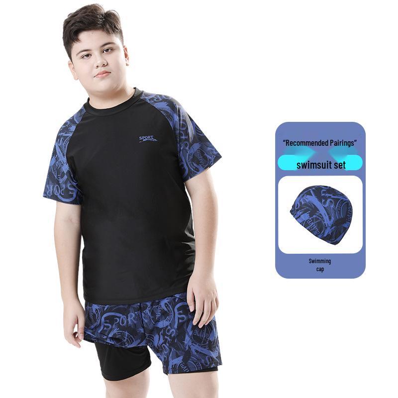 Boys' High-Elastic Quick-Dry Swimsuit Set - Anti-Embarrassment, Two-Piece Beachwear for Tweens and Teens