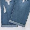 Jeans Rasgados con Calavera de Moda para Mujer - Estilo Europeo y Americano, Pierna Recta, Dobladillo Enrollado, Pantalones de Talla Grande