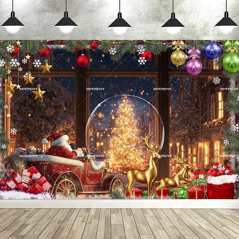 Dewprint Christmas Backdrop Background Banner Fireplace Theme Winter Xmas Tree Indoor Decor Family Holiday Party Portrait Photo