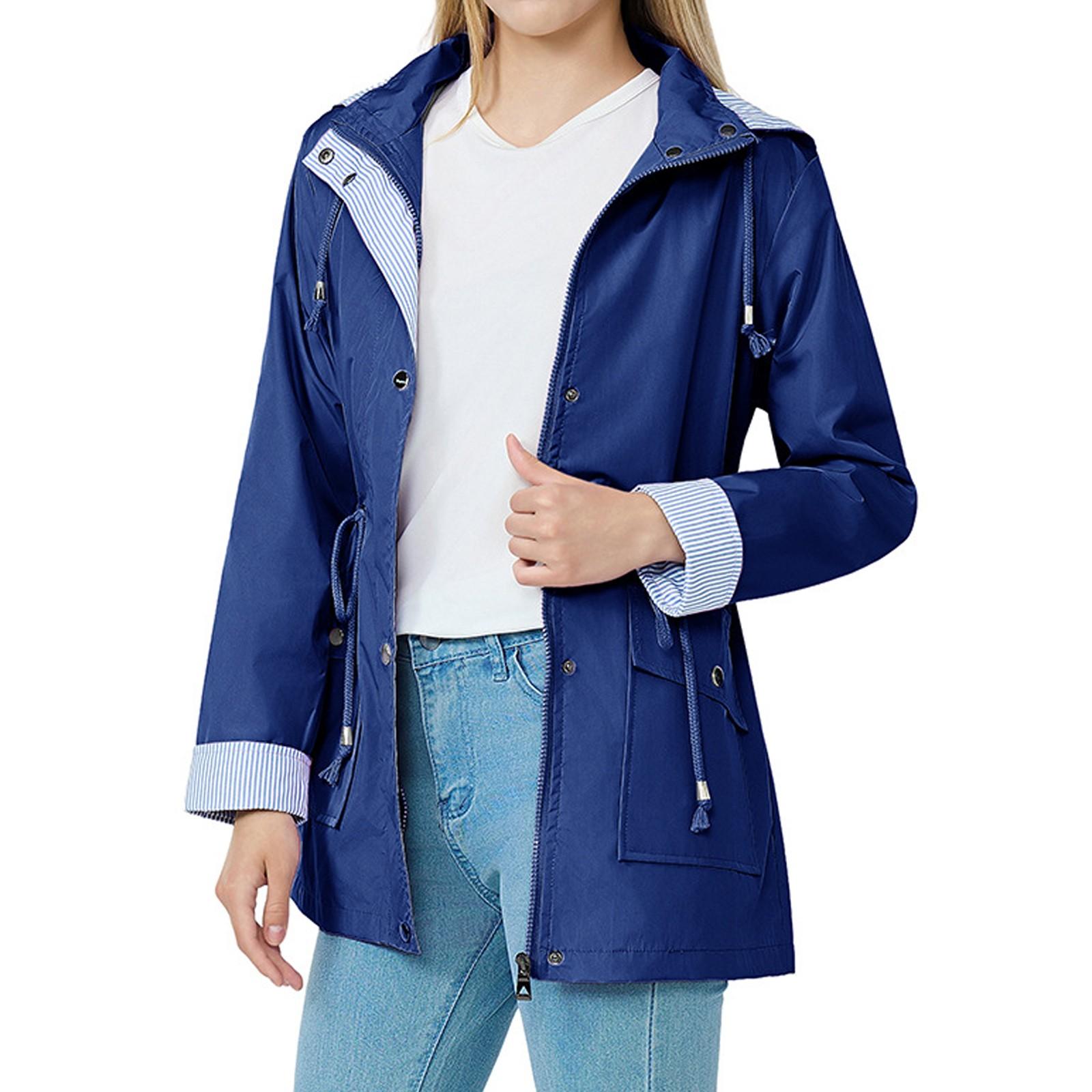 

Женские плащи с капюшоном, легкая уличная водонепроницаемая ветровка с капюшоном, однотонный плащ, куртка больших размеров XXL синий