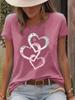 Heart Print Round Neck Short Sleeve Summer T-shirt - European & American Style