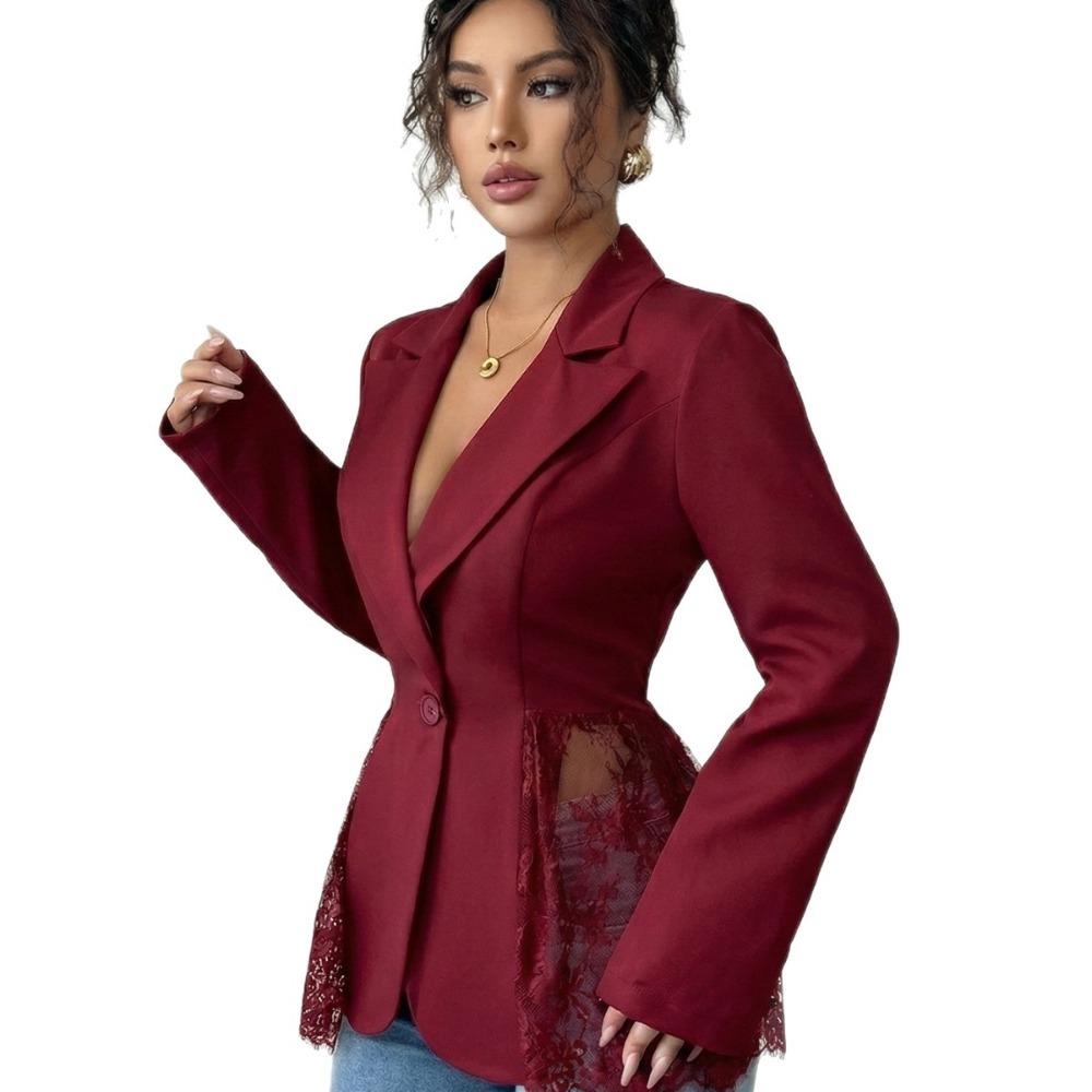 Fashionable Women's Western-style Suit Jacket with Lace Trim, Stylish, Versatile, Sexy, Slimming, Single-button, New Style, Casual Suit Jacket