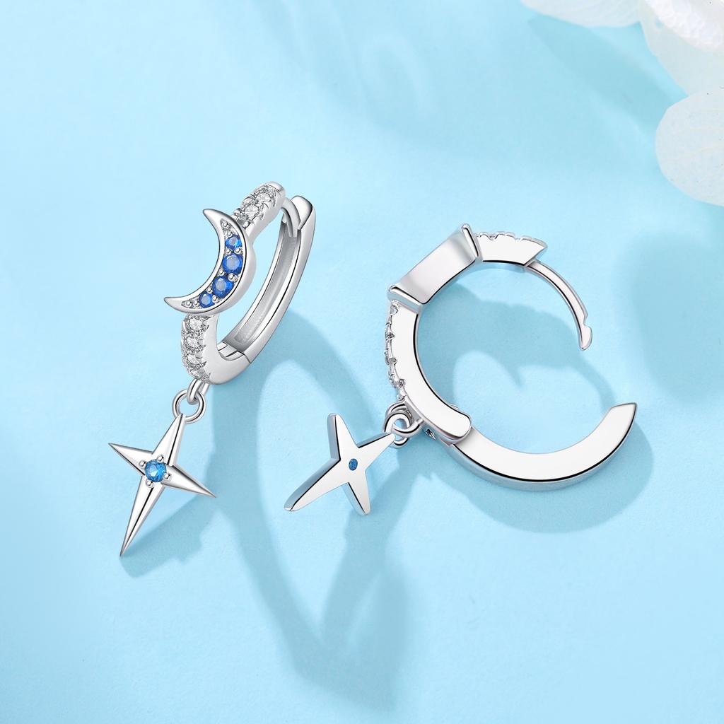 925 Silver Blue Star Moon Drop Earrings Women Earrings Charm Fashion Versatile Party Jewelry Gifts