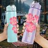 1PC Pink Cherry Blossom Flower Branch Print 750ml Color Plastic Sports Water Bottle Leakproof Flip Straw Lid Suitable for Sports Office Home Use