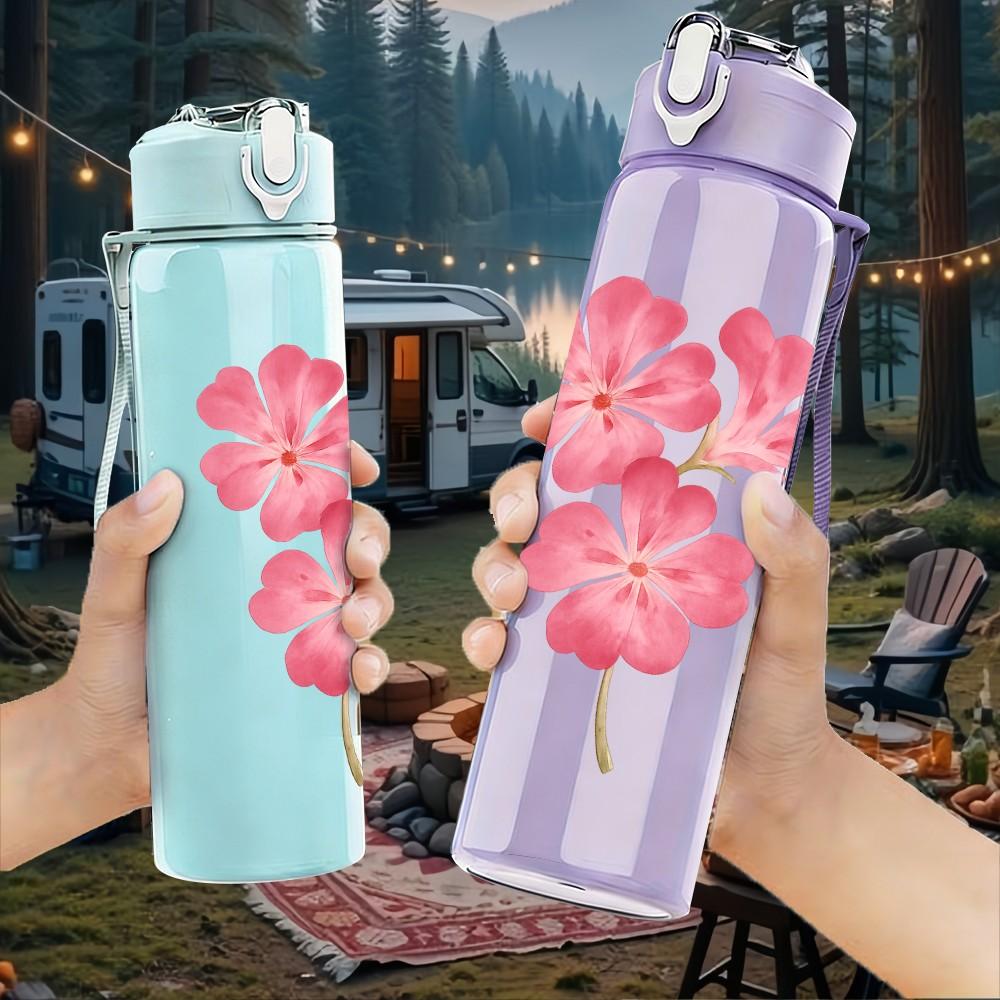 1PC Pink Cherry Blossom Flower Branch Print 750ml Color Plastic Sports Water Bottle Leakproof Flip Straw Lid Suitable for Sports Office Home Use
