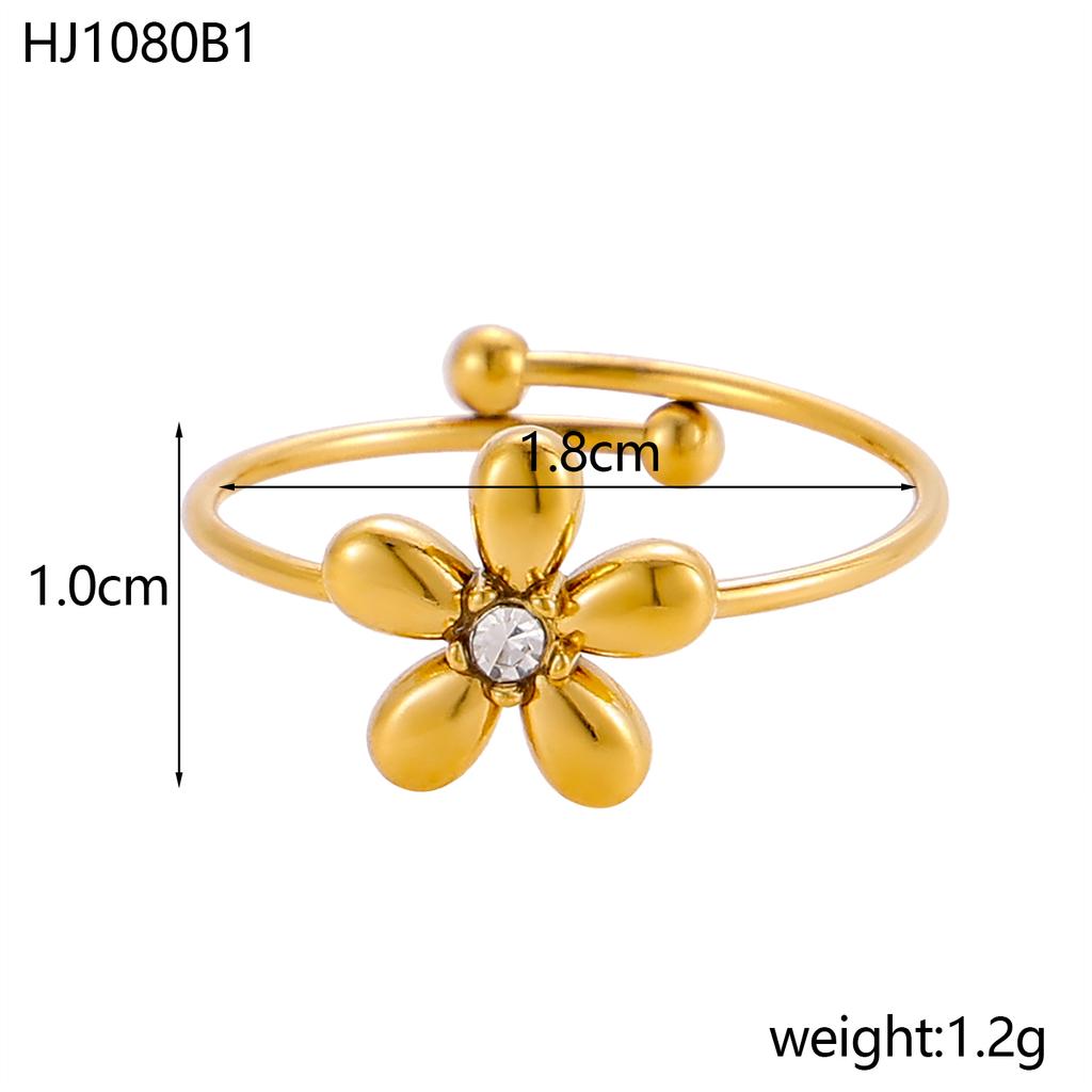 CARLIDANA New Fashionable Stainless Steel Ring High-End Daisy Colorful Zircon Flower Opening Adjustable Ring for Women Jewelry