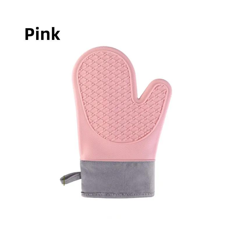 1pcs Insulated Oven Gloves Thicken Cotton Twill Silicone Baking Gloves Kitchen Non-Slip Oven Gloves Hot Pot Mitts for Bakery
