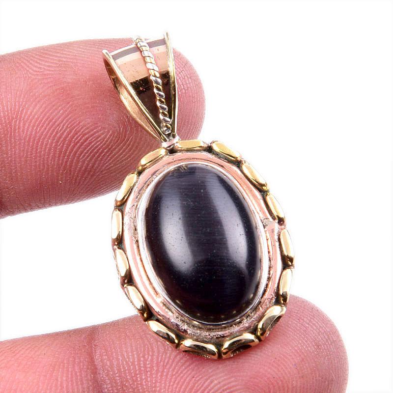 

Natural Black Star Gemstone 925 Solid Sterling Silver Two Tone Pendant 1.5 N0y94