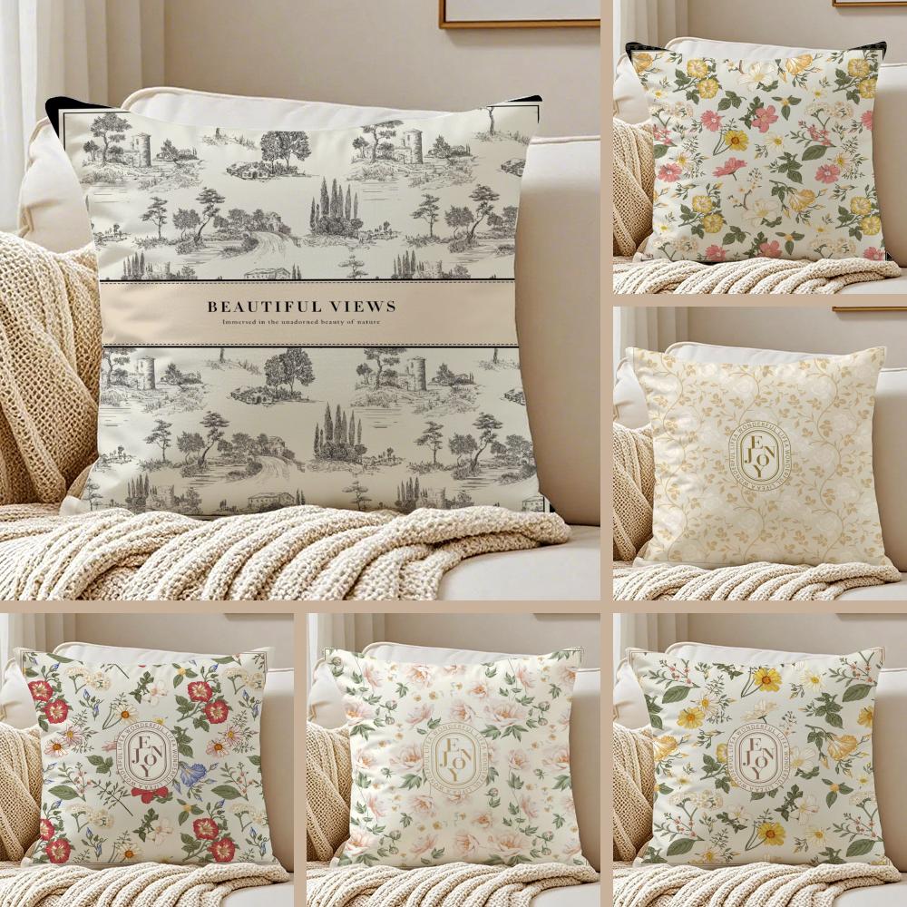 Simple Flower Painting Cushion Cover Pillowcase Antidustmite Living Room Sofa Decor Cushion Room