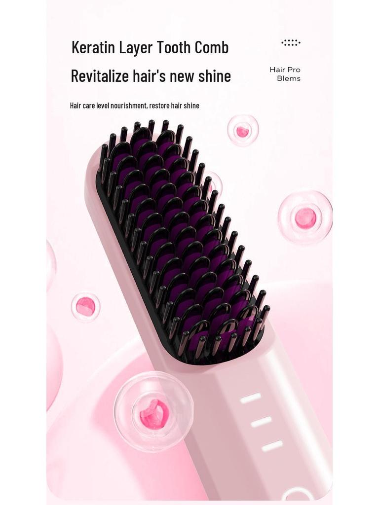 USB Rechargeable Wireless Straightening Brush with Negative Ions - No Damage, Wet/Dry Use, Portable Curling Iron