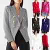 Abrigos Blazer de Mujer Chaquetas de Botón Doble Pechera a Cuadros Manga Larga Bolsillos Oficina Trabajo Chaqueta Cuello Vuelto