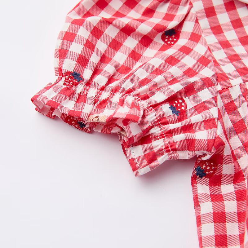 PawinPaw Girls' Plaid Collar Cartoon Bear Dress