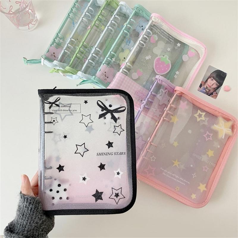 Clear Photo Album Case With Zippered Closures PVC Binder 6 Rings Cover For Kpop Fan Small Card Organization Protectors