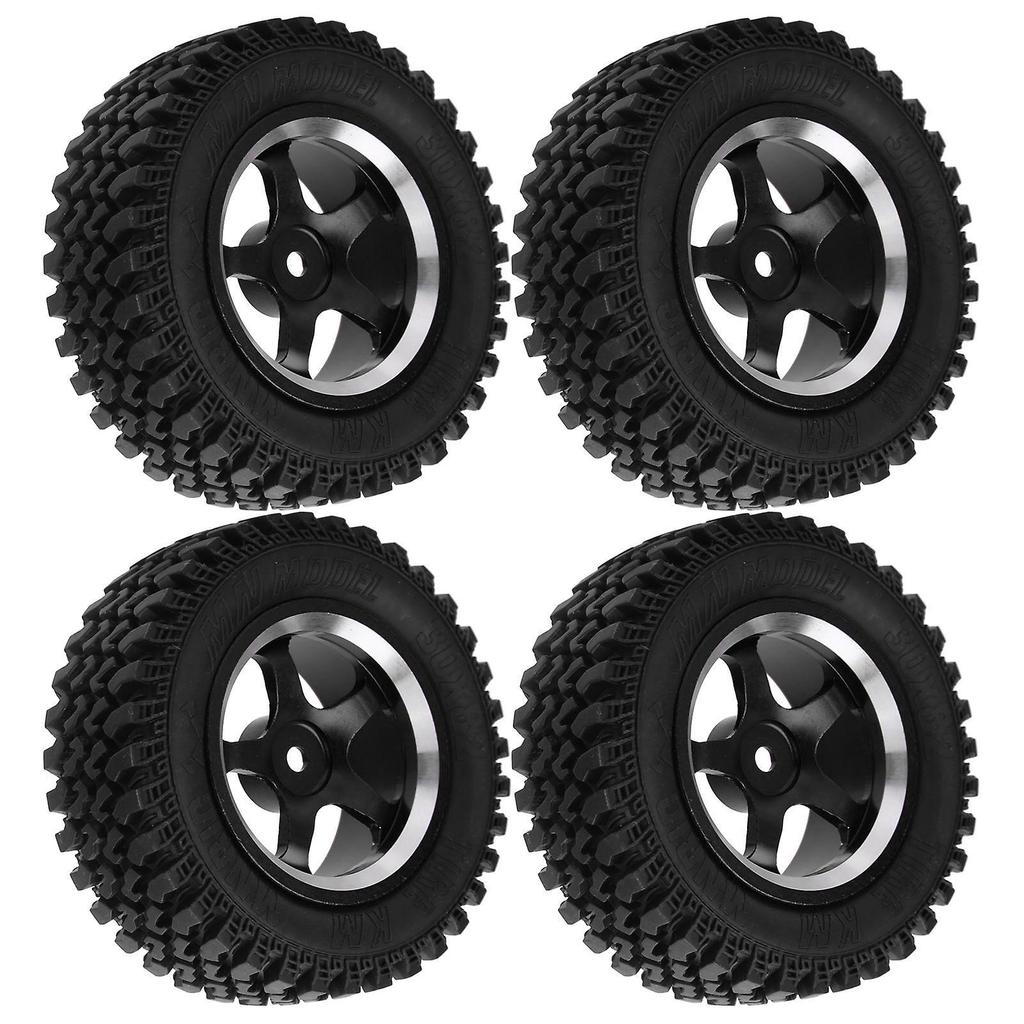 4Pcs Remote Control Metal Wheel Hub Rubber Tires Replacement for MN86 1/12 RC CarBlack