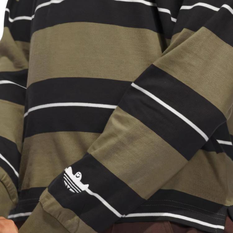 Adidas Originals SS25 Brand Logo Stripe Design Comfortable Soft Long Sleeve Polo Shirt Unisex Polo Shirts Olive-Green Black Bright-White JD2841