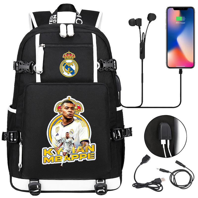 Soccer Print Backpack for Teens Casual Travel USB Charging Student Bookbag Sports Backpack Large Capacity