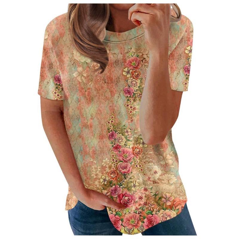 Women's 3d Printed Short Sleeves Round Neck Vintage Short Sleeves Summer Loose Tops Tops Women's Summer T-Shirts