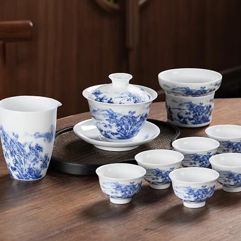 Oracle Bone Four Halls Blue and White Porcelain Tea Set