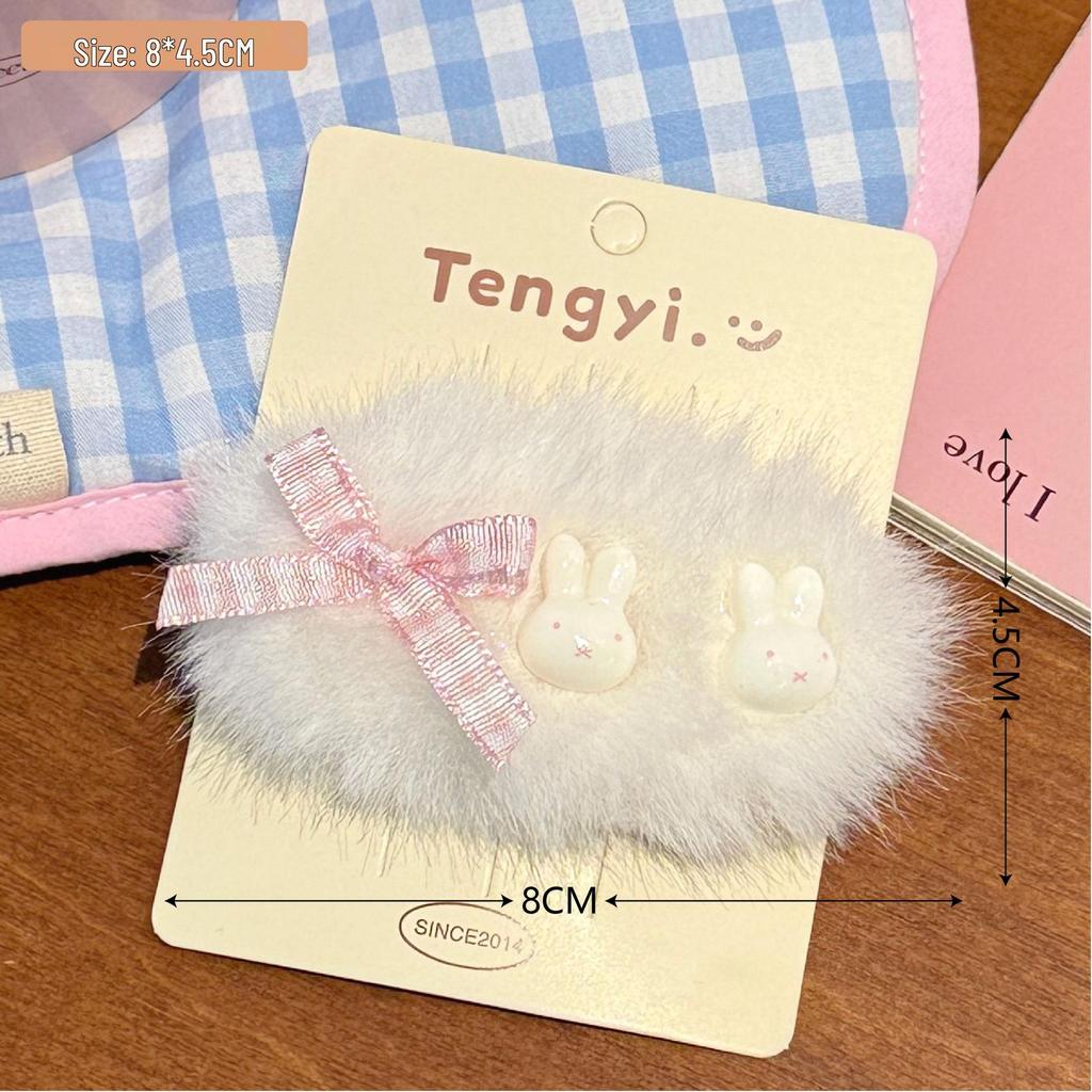 New Autumn/Winter Bow Plush Rabbit Fur Hair Clip - Sweet Girlish BB Clip