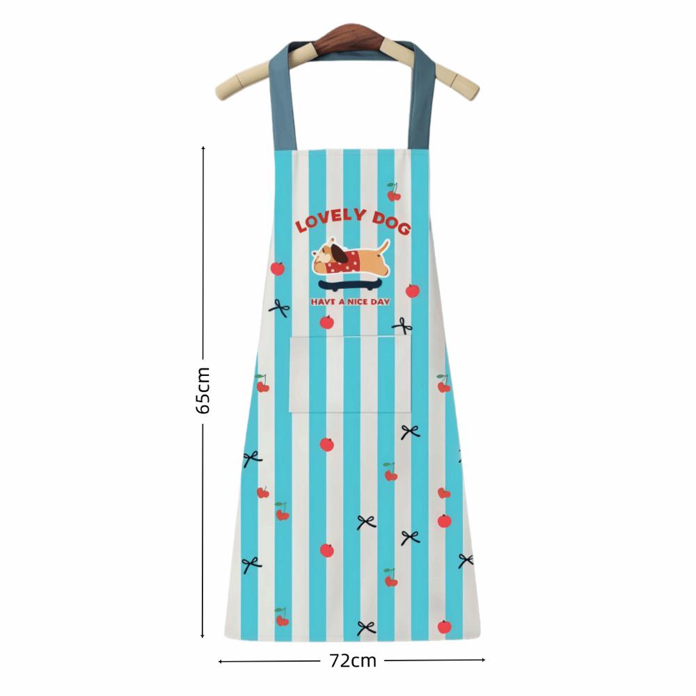 New Sleeveless Kitchen Aprons Cartoon Puppy Stripped Pattern Painting Overalls PVC Waterproof Working Clothes for Cleaning