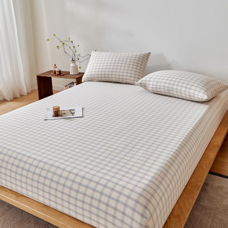 2026 Spring/Summer Muji Style Yarn-Dyed Washed Cotton Fitted Sheet - Style One