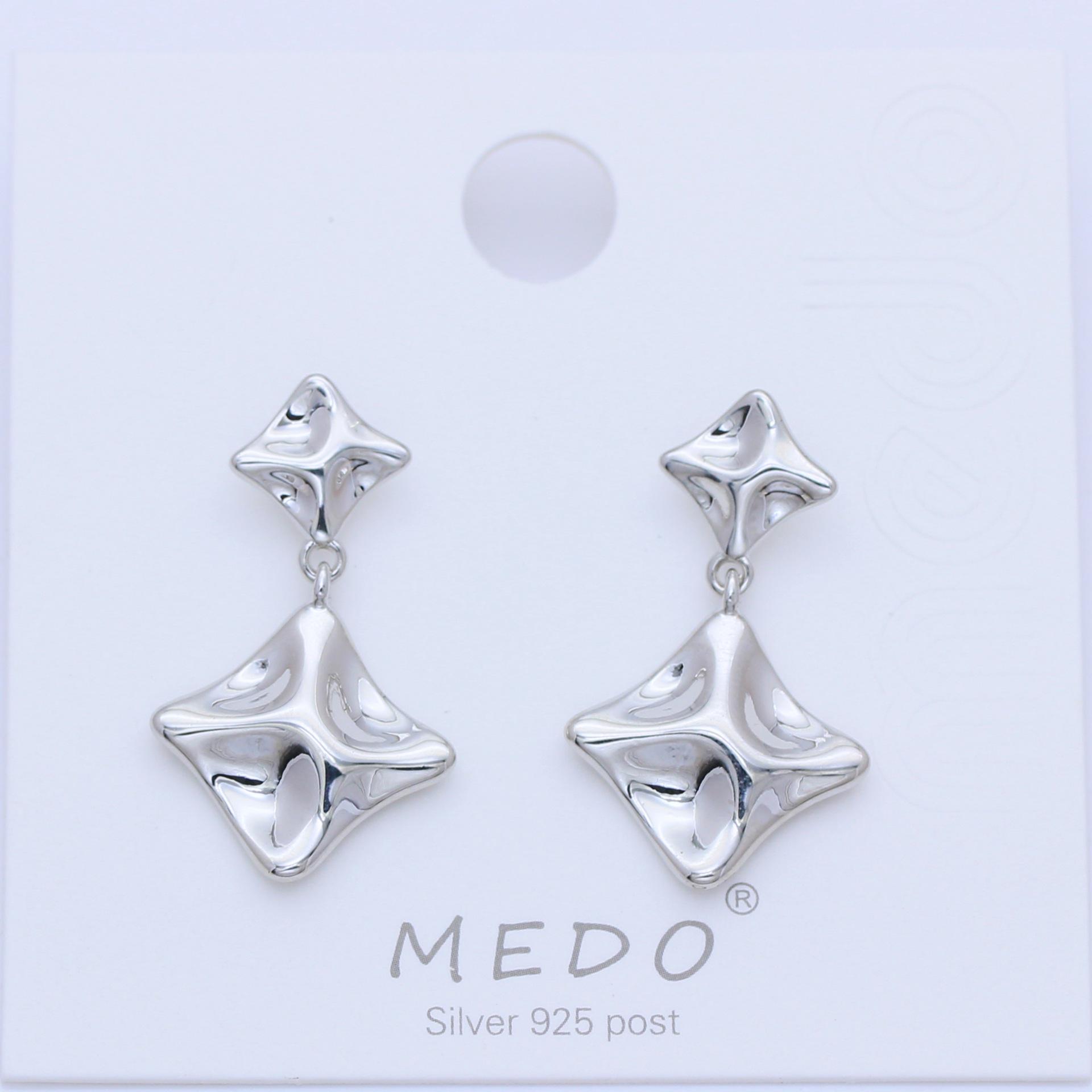 

S925 Silver Needle Geometric Square Pleated Dangle Earrings – Gold Alloy, Color-preserving, Light Luxury for Women.