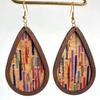 RSAMD Retro Vintage Print Cork Leather and Wood Teardrop Statement Women Earrings-#3