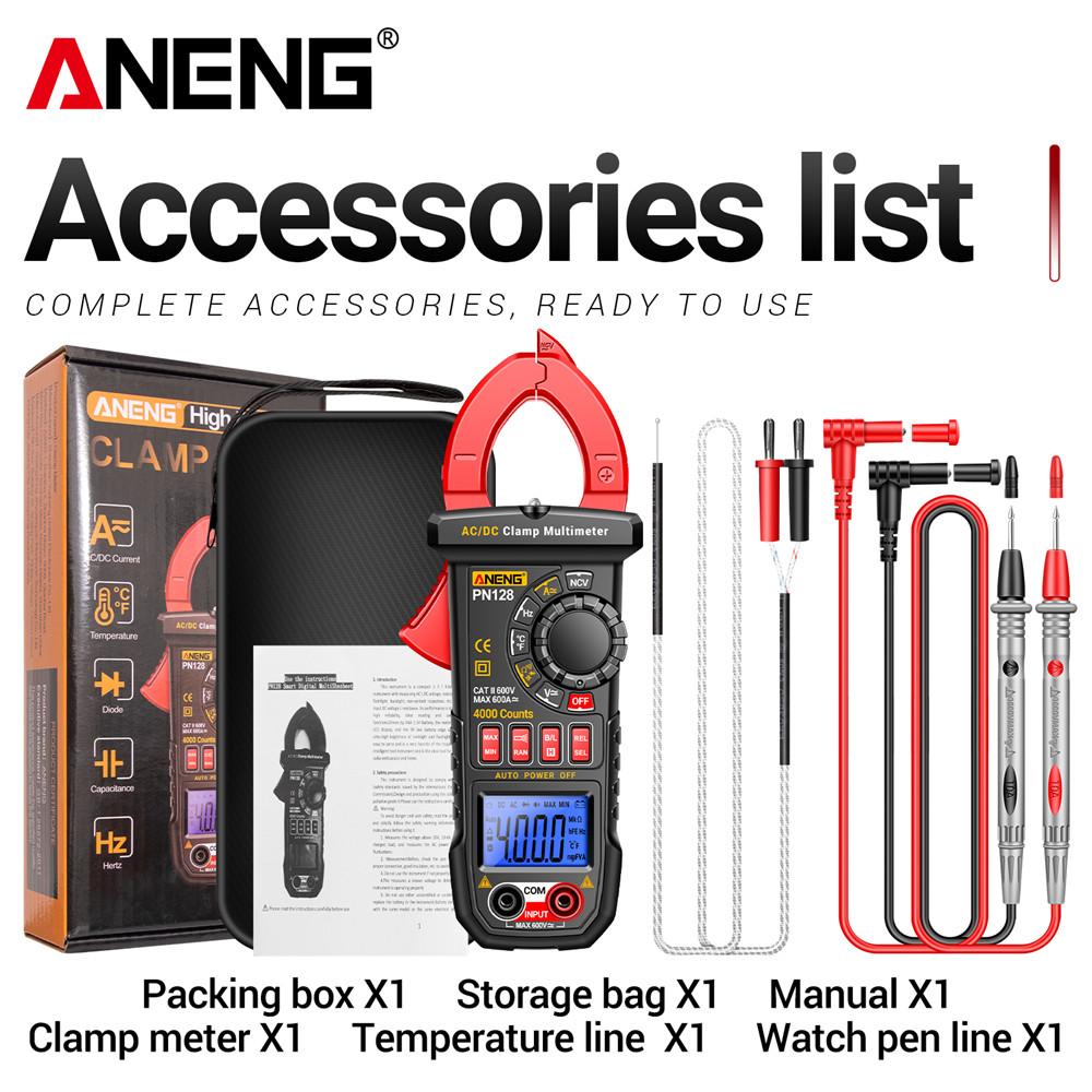 2026 New ANENG PN128 Clamp Meter Multimeter AC/DC Voltage 600A Current Clamp NCV True Rms Diode NCV Induction Electrician Tester Tools Digital Display