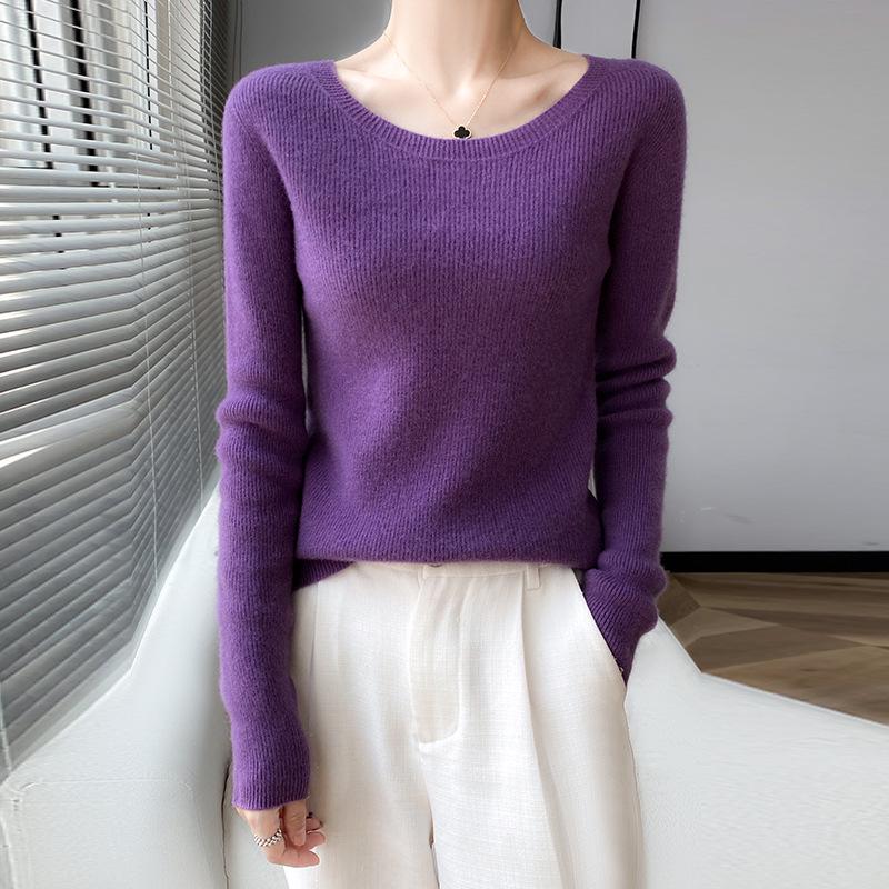 

Женский свитер из 100% чистой шерсти и кашемира с круглым вырезом – однотонный, с длинным рукавом, облегающий верх 2XL