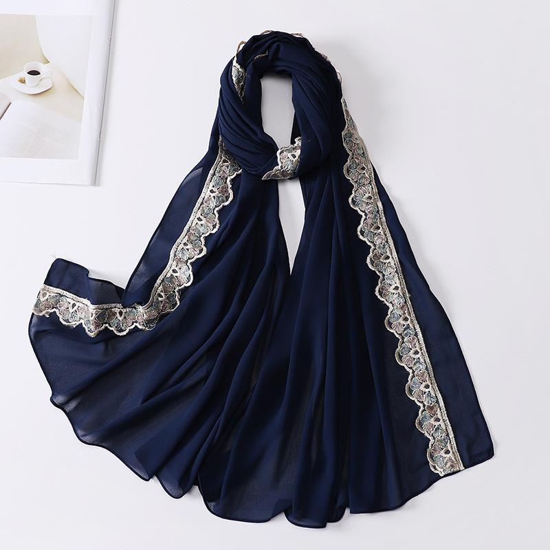 Women Hijabs Muslim Lace Decoration Pearl Chiffon Head Scarf Lady Fashion Scarf Wole America  Headscarf